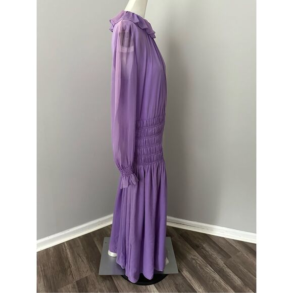 Adam Lippes Semi Sheer Silk Chiffon Ruffle Long-Sleeve Midi Dress Violet 10 $289 - Picture 10 of 14